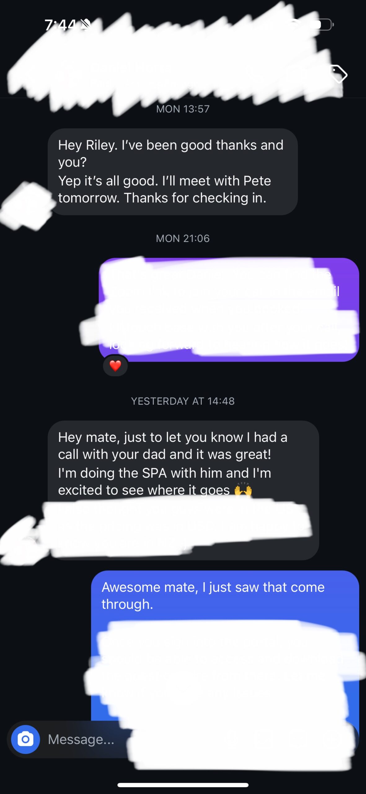 Client message after their free health consultation