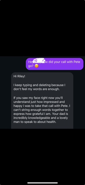 Client message after their free health consultation