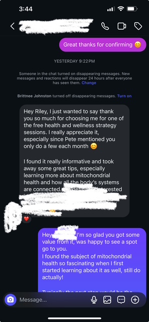 Client message after their free health consultation