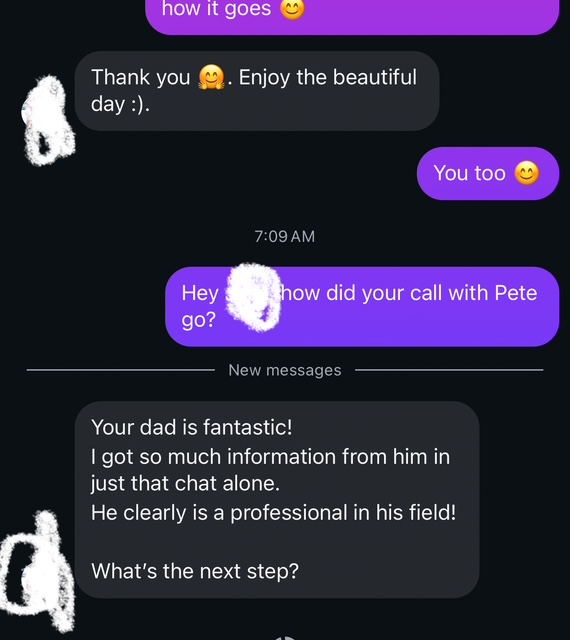 Client message after their free health consultation